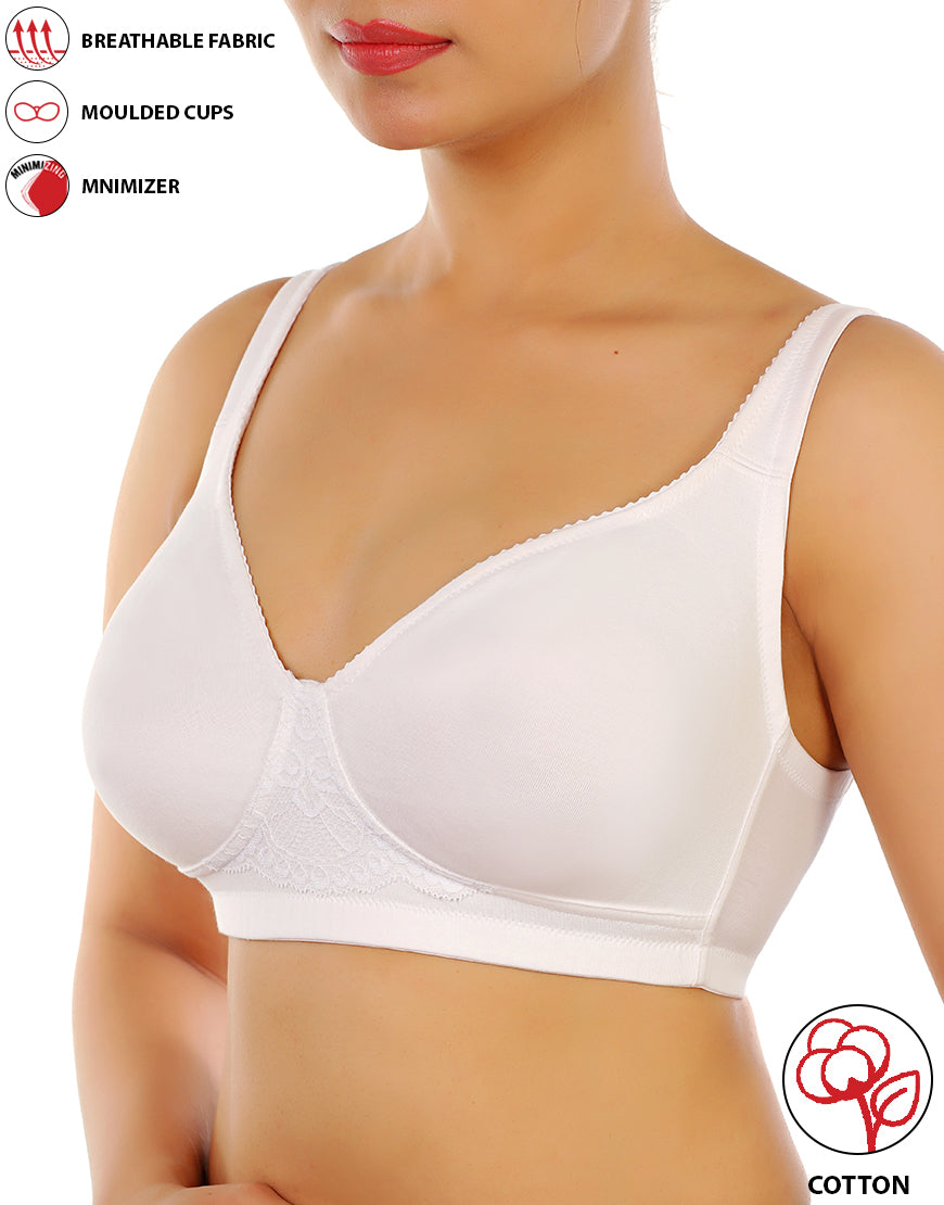 LOSHA COTTON FULL COVERAGE SINGLE LAYERED WIRE-FREE BRA -WHITE