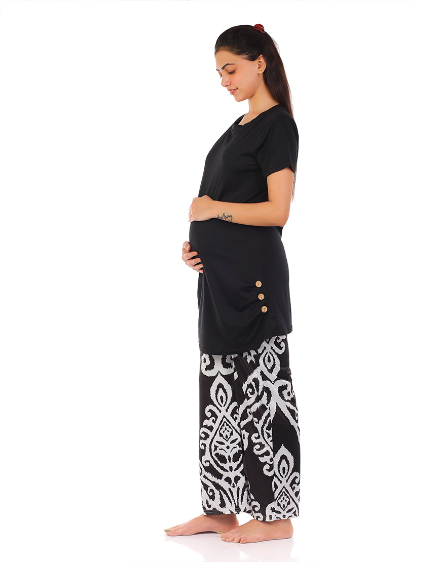 LOSHA MOMMY SHORT SLEEVE COTTON MATERNITY T-SHIRT-BLACK