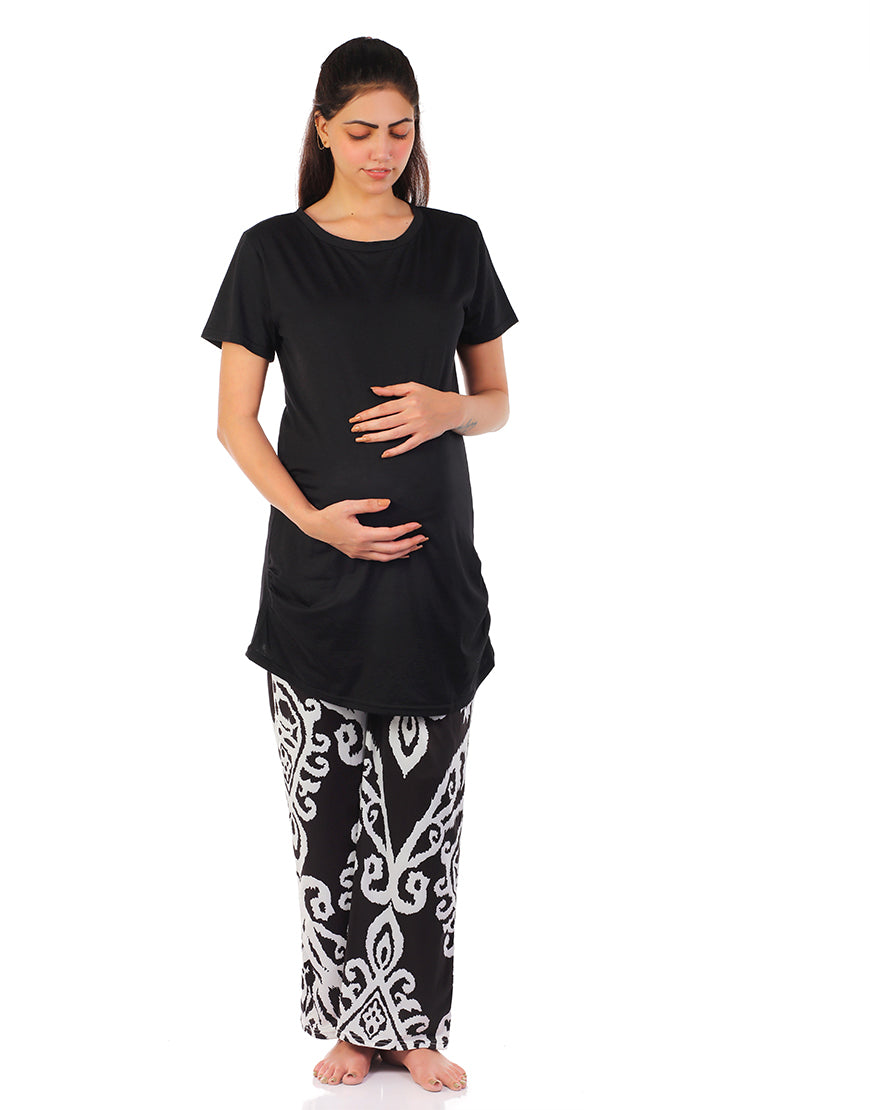 LOSHA MOMMY SHORT SLEEVE COTTON MATERNITY T-SHIRT-BLACK