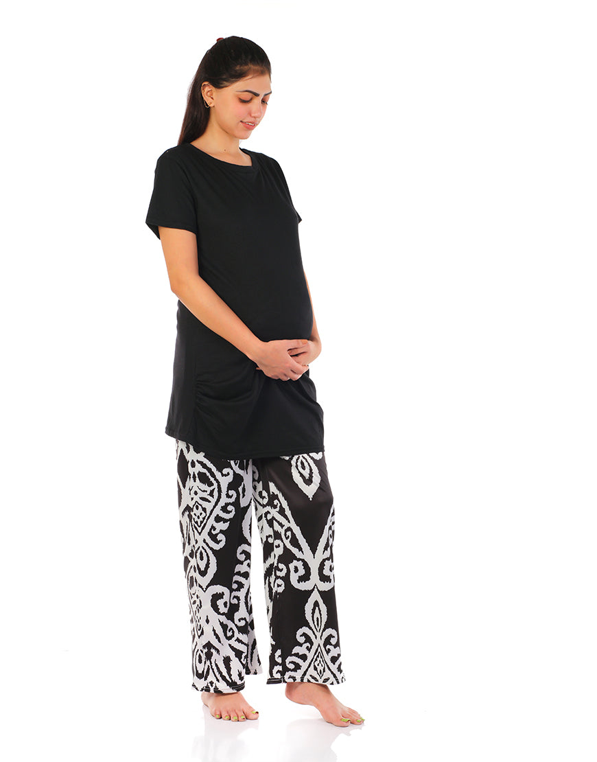 LOSHA MOMMY SHORT SLEEVE COTTON MATERNITY T-SHIRT-BLACK