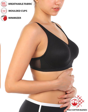 LOSHA FULL COVERAGE SUPER SUPPORT SEAMLESS MOLDED CUPS MINIMIZER BRA-BLACK