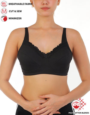 LOSHA FULL COVERAGE SUPER SUPPORT CUT & SEW CUPS MINIMIZER BRA-BLACK