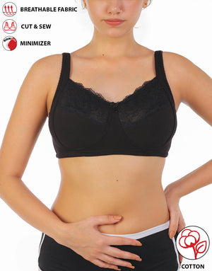 LOSHA COTTON DOUBLE LAYERED SAG LIFT MINIMIZER BRA-BLACK