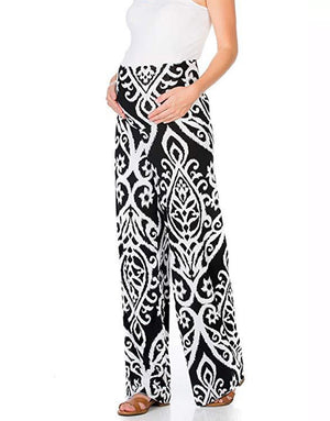 LOSHA MOMMY MATERNITY STRAIGHT LEG PANTS- BLACK PRINT