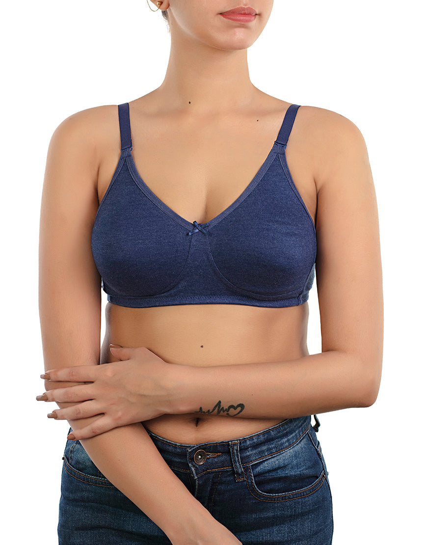 LOSHA COTTON DOUBLE LAYERED MOULDED CUPS WIRE-FREE BRA-BLUE DEPTHS